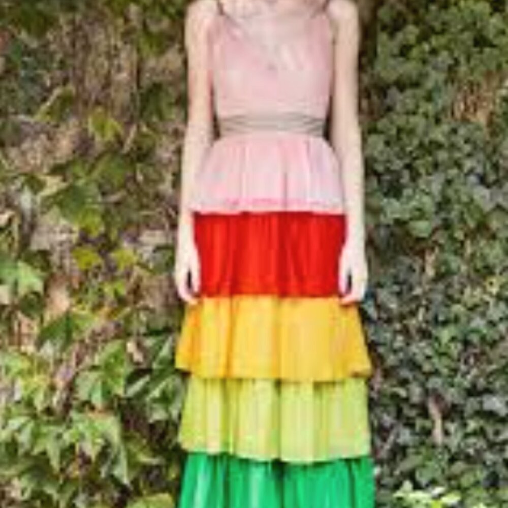 Alice + Olivia 2025 "Luba" Tiered Chiffon Rainbow Gown sz 4 - Picture 11 of 12